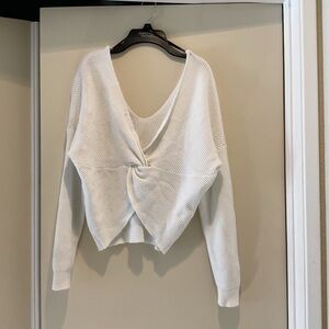 Cropped White Twist-Front Sweater